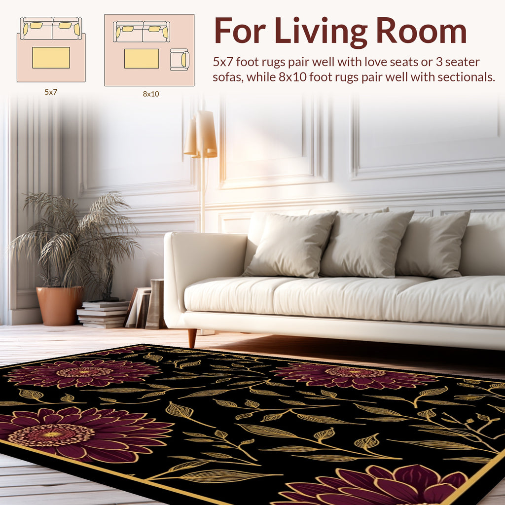 Maroon Floral Branches Pattern Rug