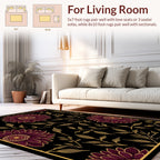 Maroon Floral Branches Pattern Rug