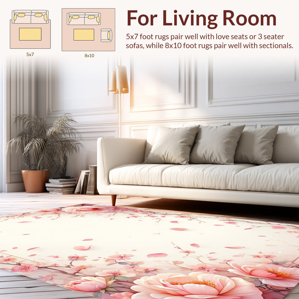 Soft Pink Blossom Branch Floral Rug