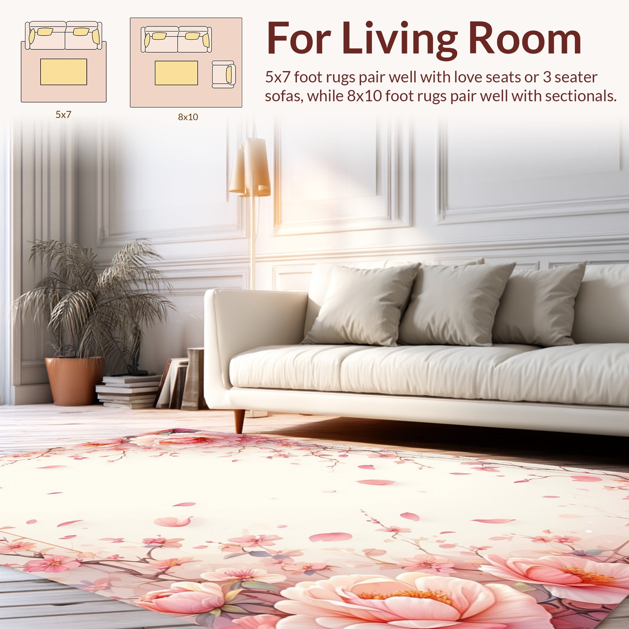 Soft Pink Blossom Branch Floral Rug