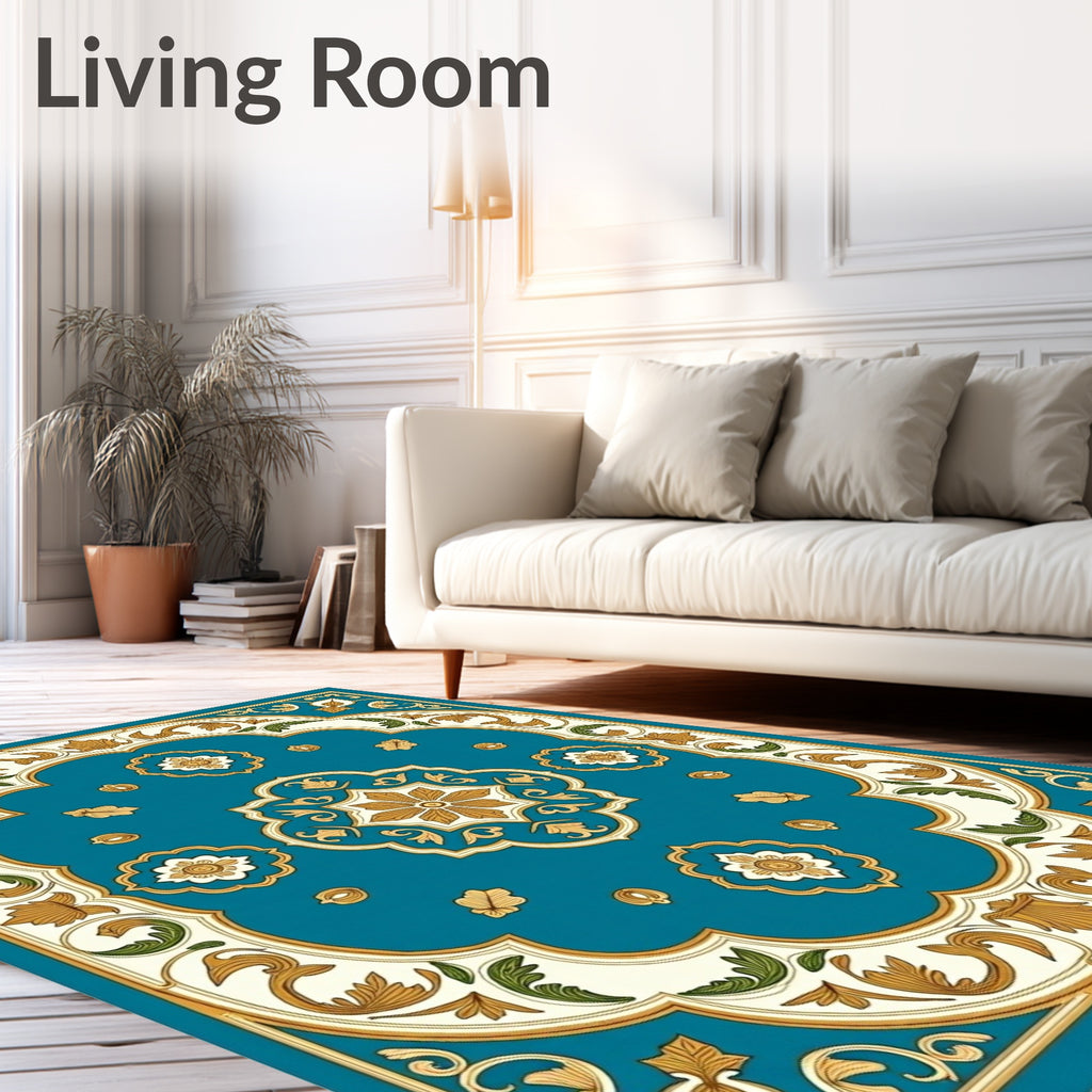 Teal Elegant Floral Medallion Rug