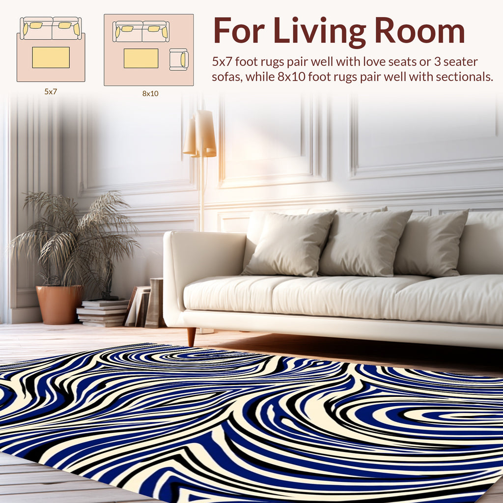Abstract Blue And Black Swirls Rug