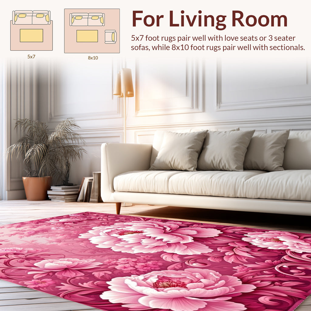 Pink Floral Garden Pattern Rug