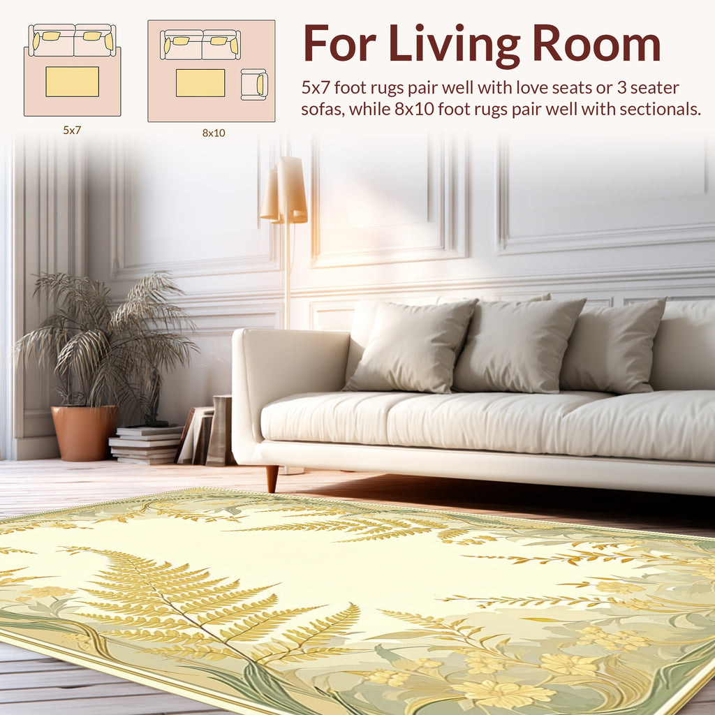 Golden Fern and Floral Vine Design Rug
