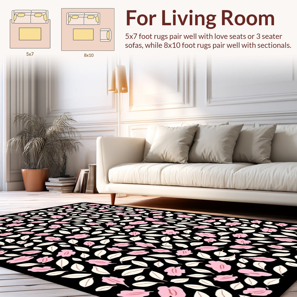 Floral Whimsical Pink Cream Pattern Rug