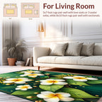 White Tropical Floral Lush Green Design Rug