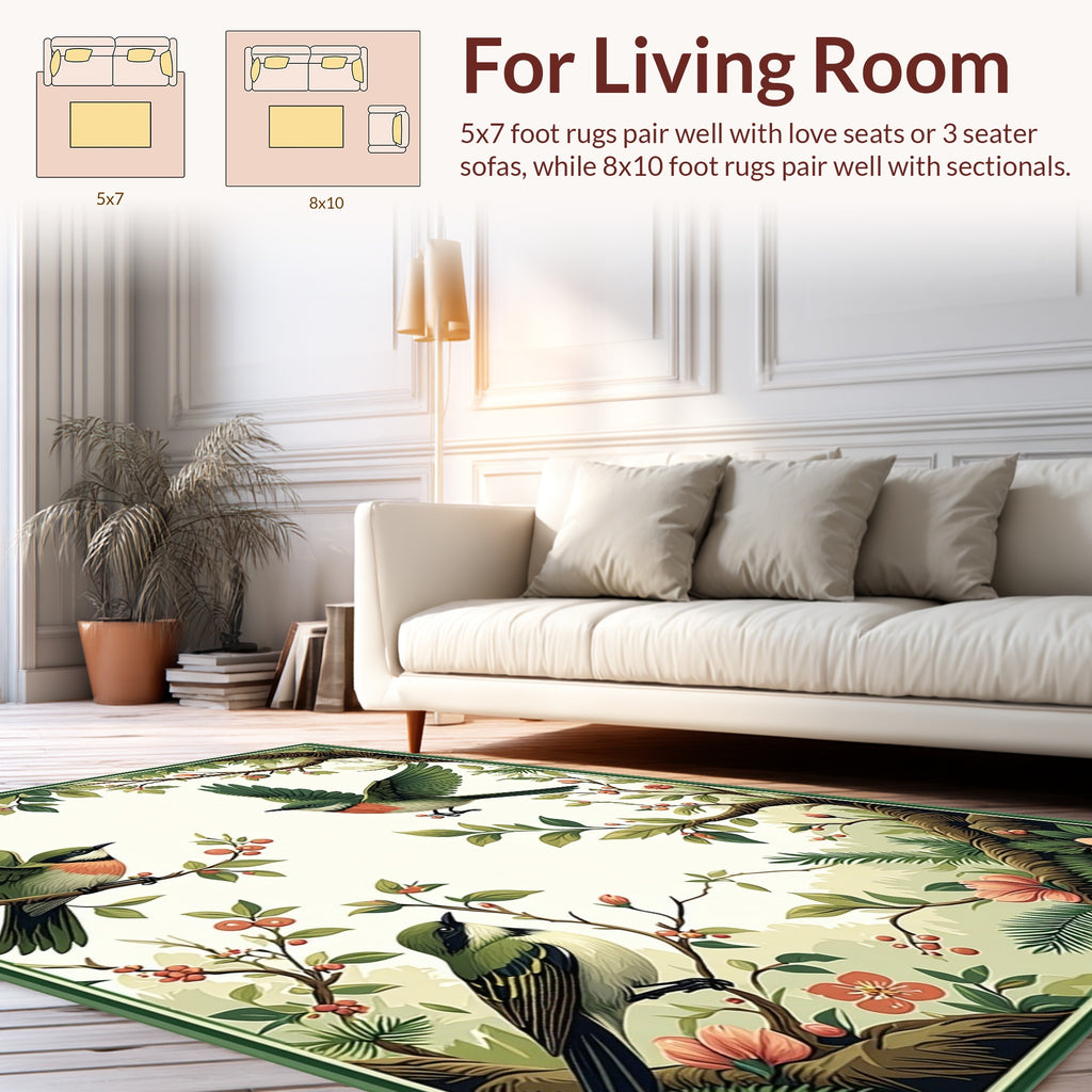 Nature Birds And Blossoms Pattern Rug