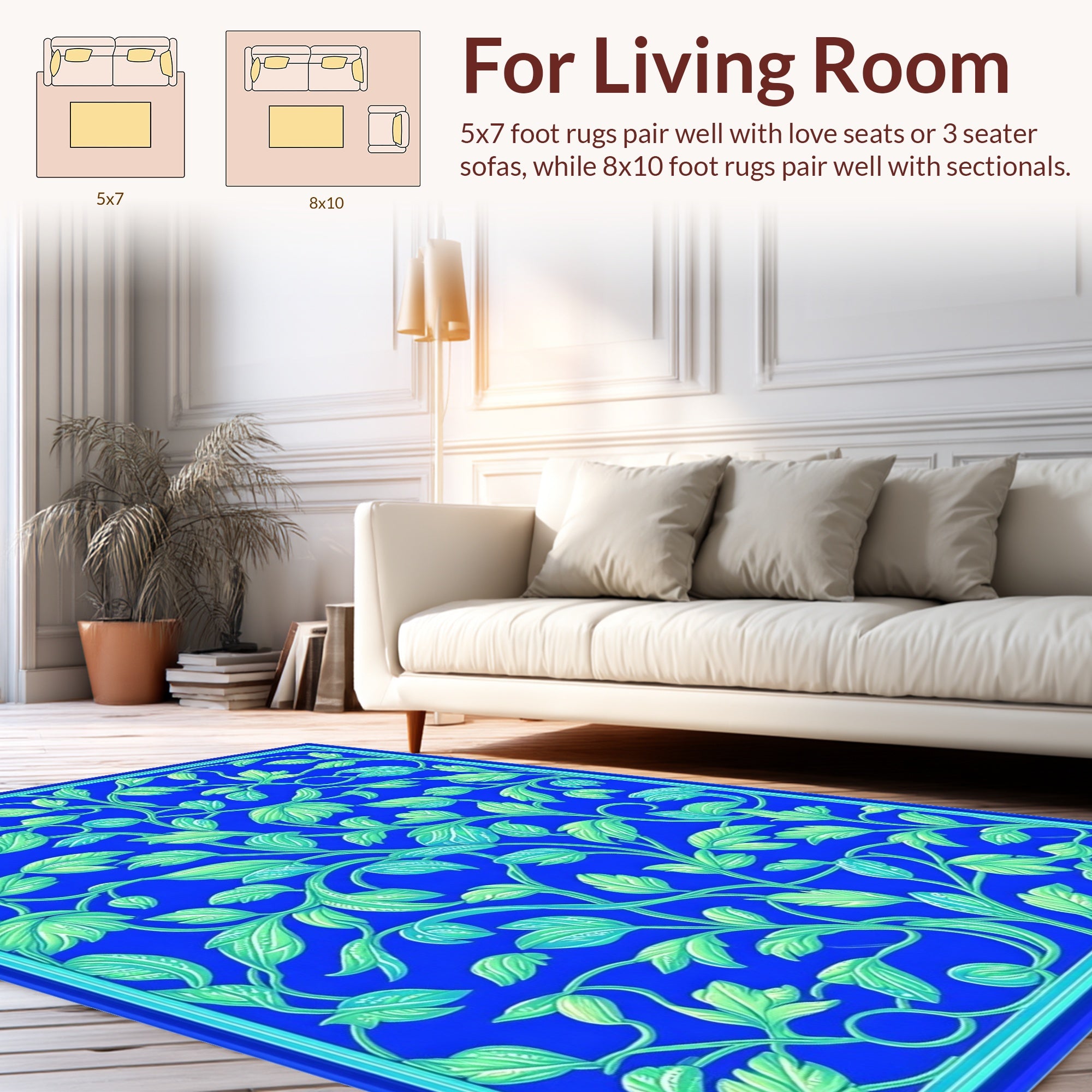 Blue Floral Vine Patterned Accents Rug