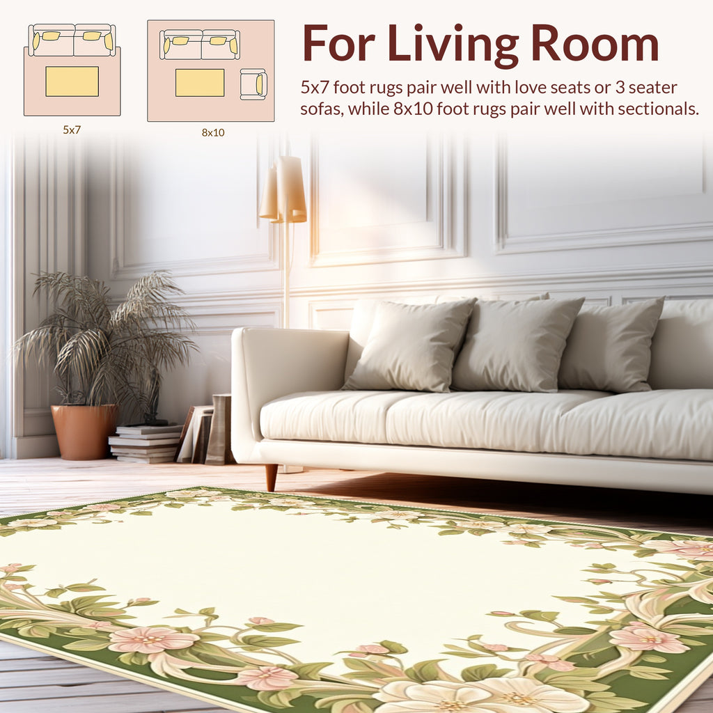 Soft Pink Floral Vine Border Design Rug