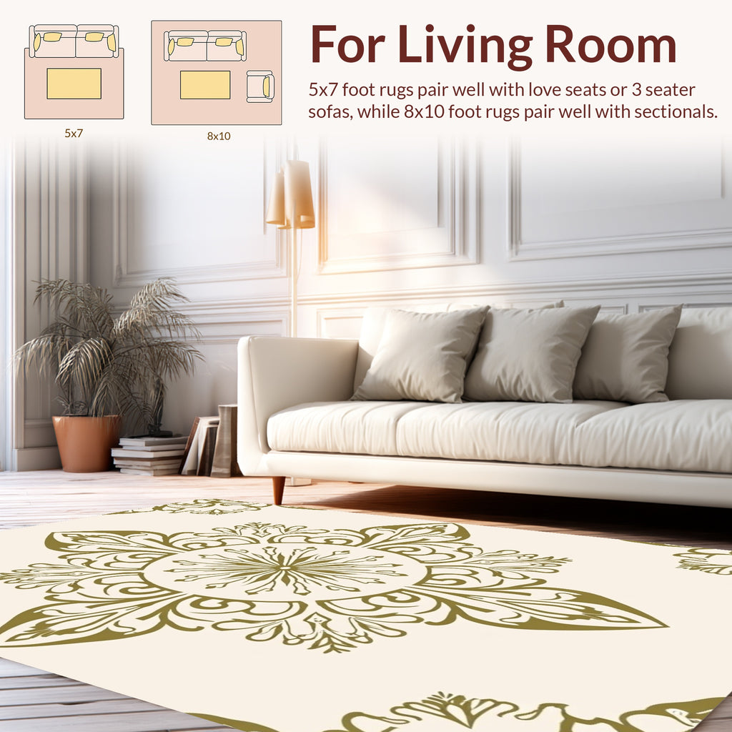 Elaborate Ornamental Golden Floral Medallion Design Rug