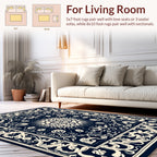 Intricate Floral Medallion Dark Blue Rug