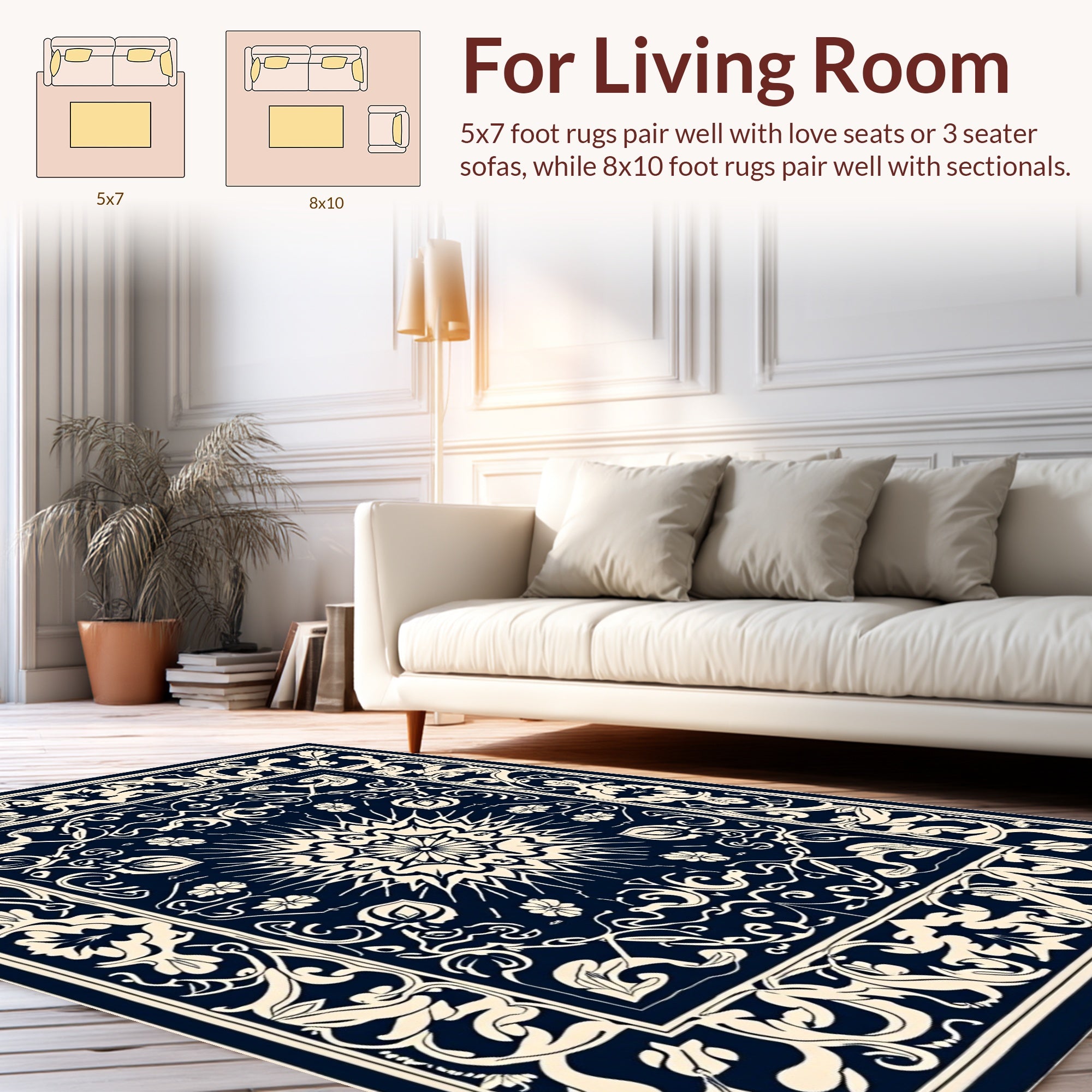 Intricate Floral Medallion Dark Blue Rug
