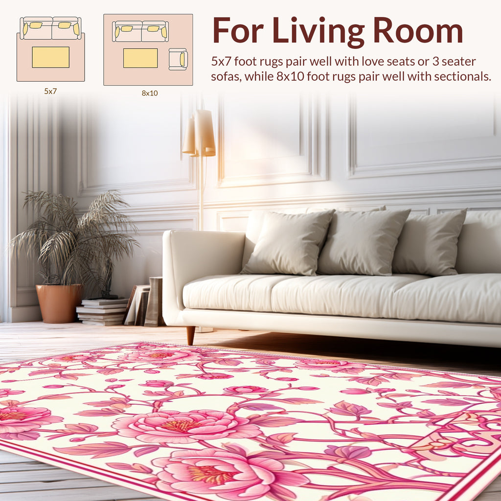 Pink Floral Vine Pattern Rug