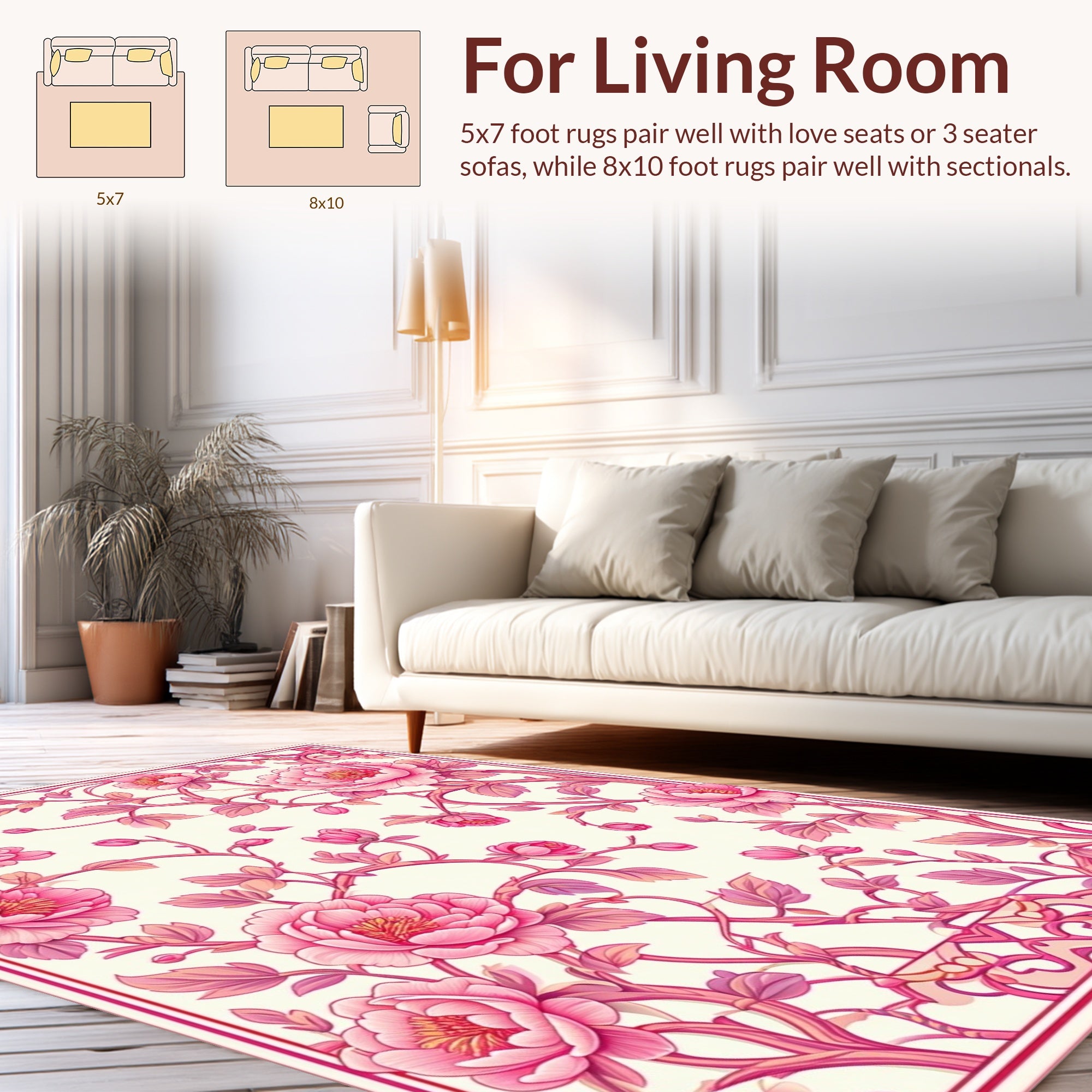 Pink Floral Vine Pattern Rug
