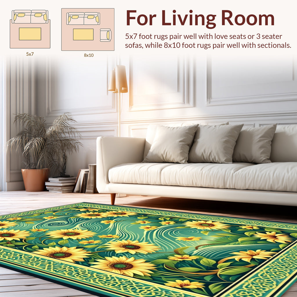 Sunflowers In Lush Green Waterscape Rug