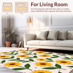 Sunny Yellow Sunflower Botanical Pattern Rug