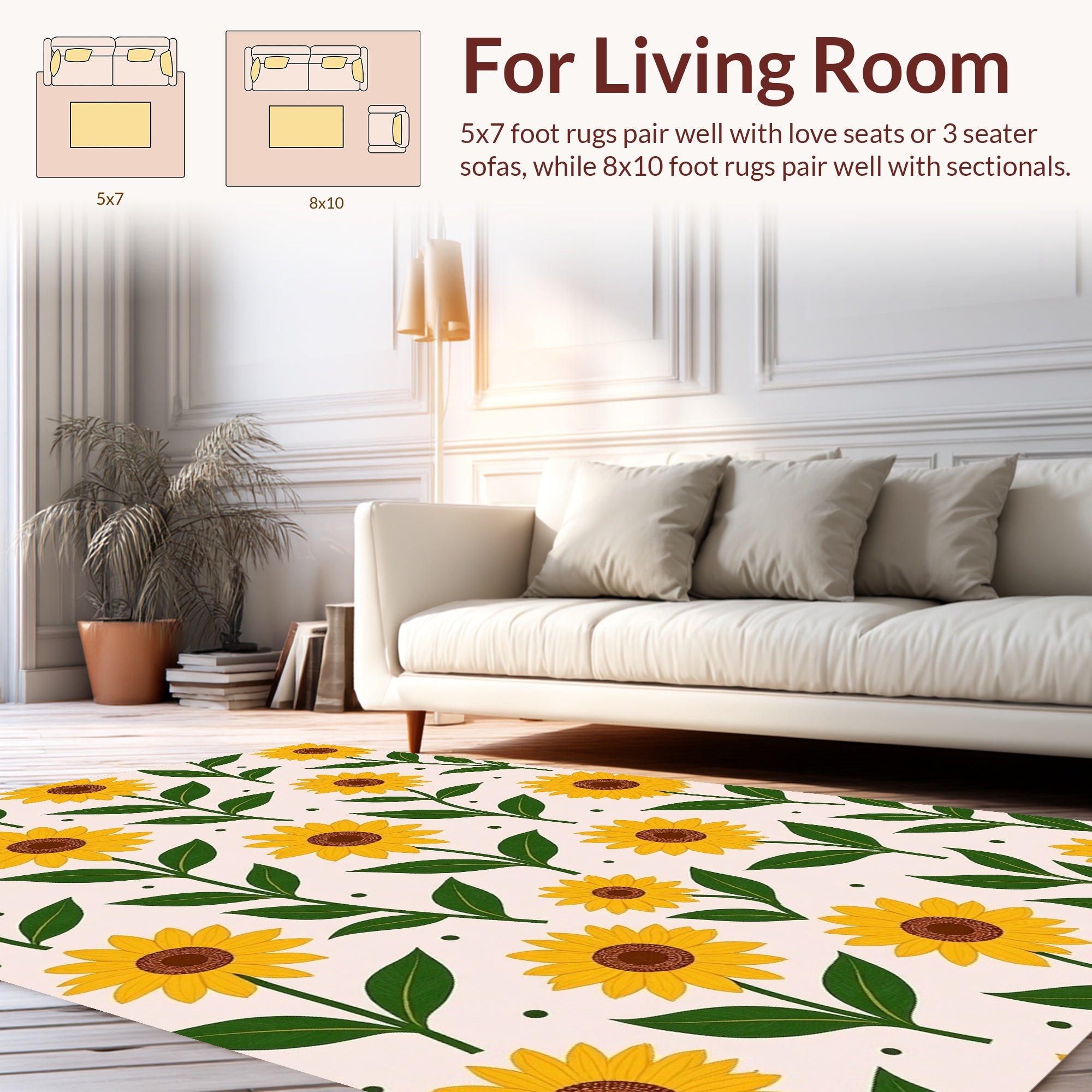 Sunny Yellow Sunflower Botanical Pattern Rug