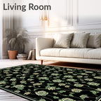 Ornate Black Floral Vine Pattern Rug