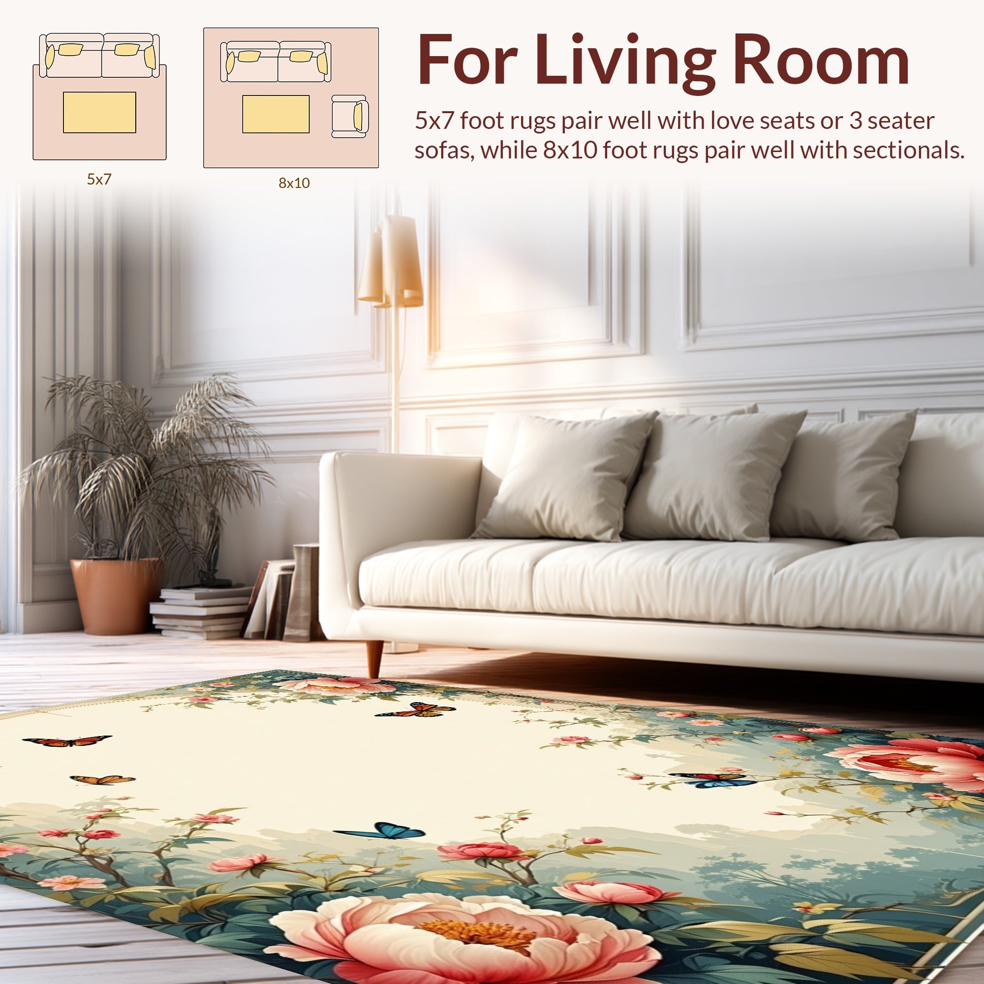 Whimsical Floral Butterfly Scene Rug