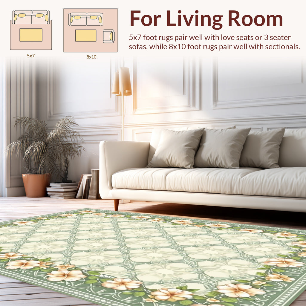 Pastel Floral Botanical Pattern Rug