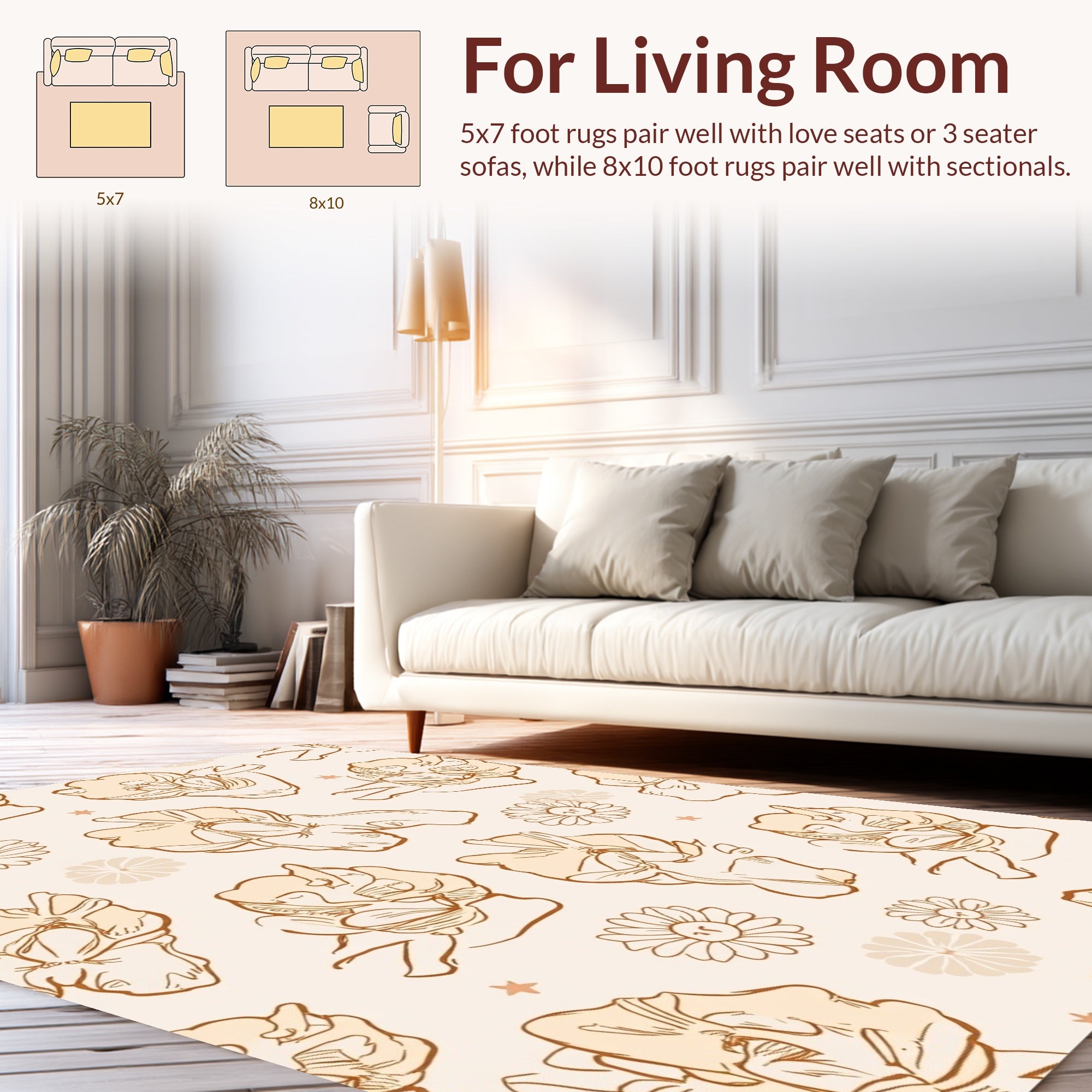 Retro Floral Blossom Line Art Rug