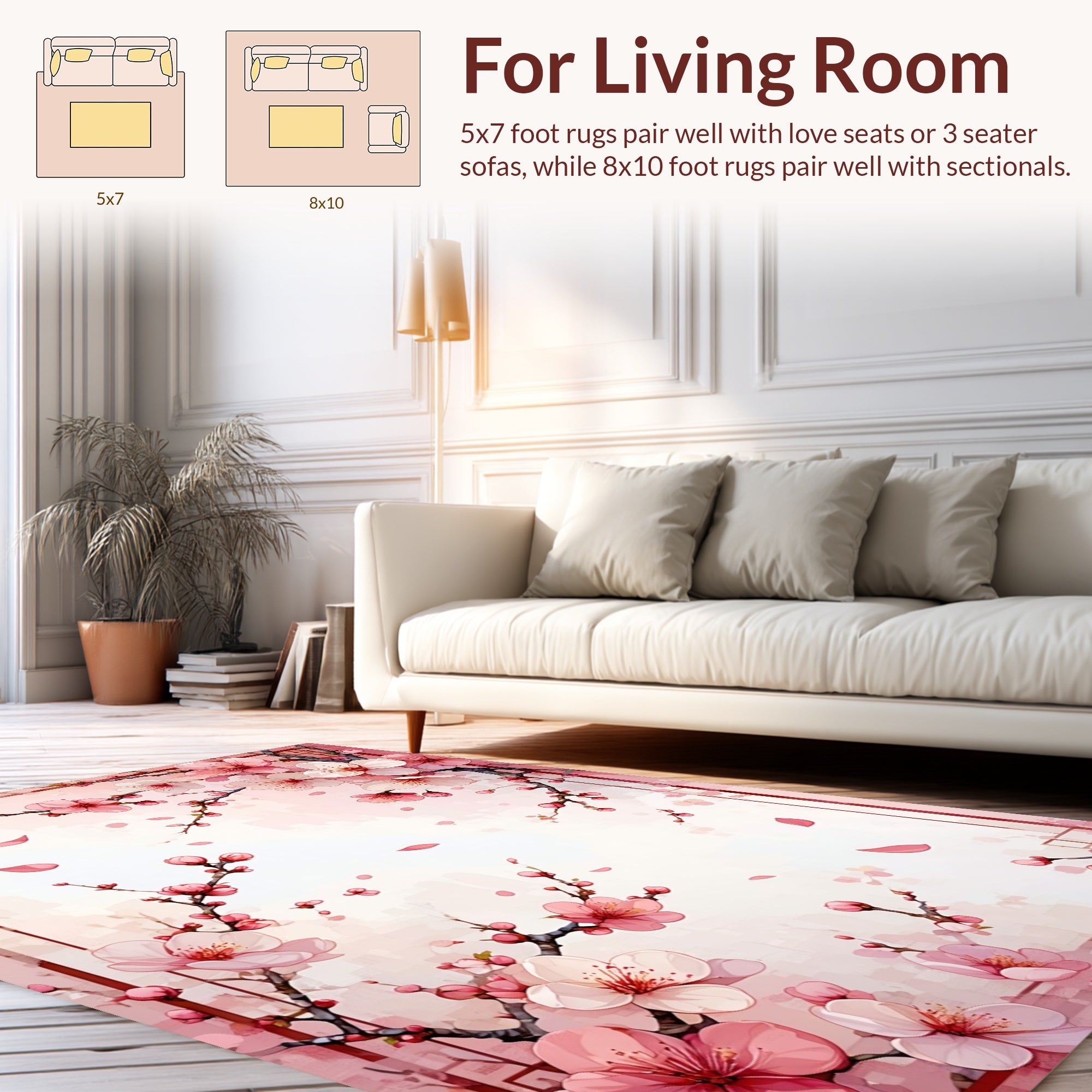 Pink Cherry Blossom Delicate Floral Pattern Rug