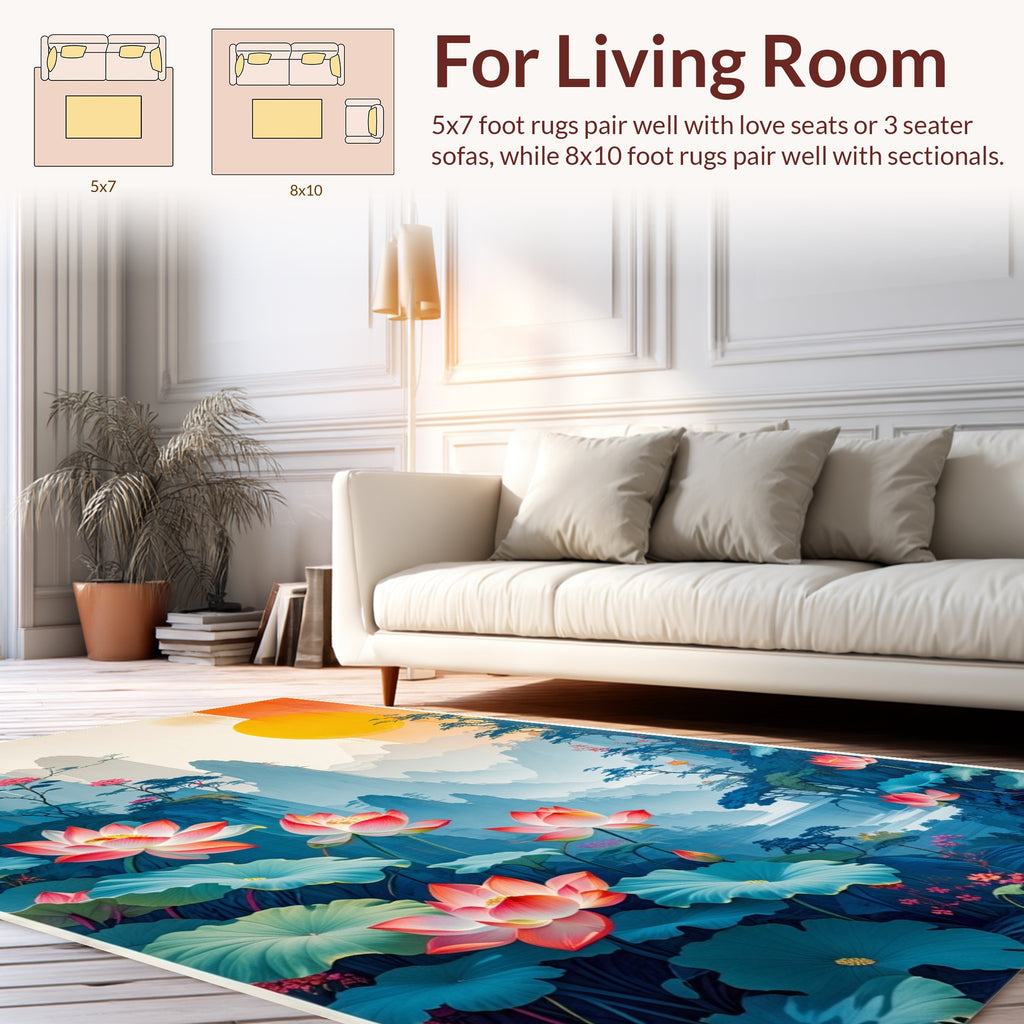 Serene Lotus Pond Landscape Art Rug
