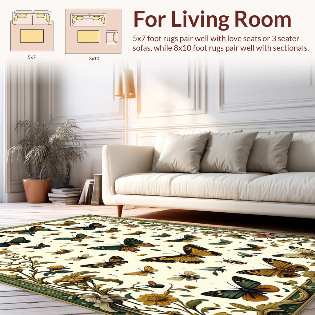 Nature Butterflies And Flowers Pattern Rug