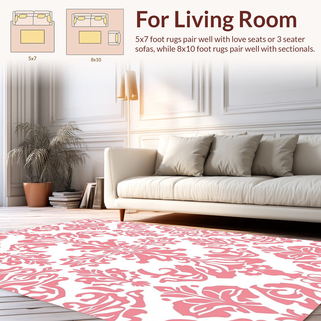 Ornate Pink Floral Damask Pattern Rug