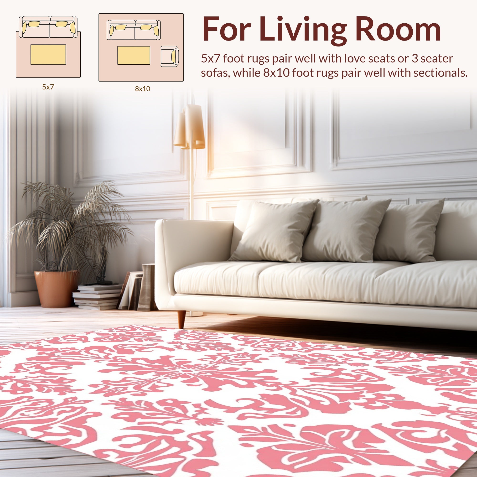 Ornate Pink Floral Damask Pattern Rug