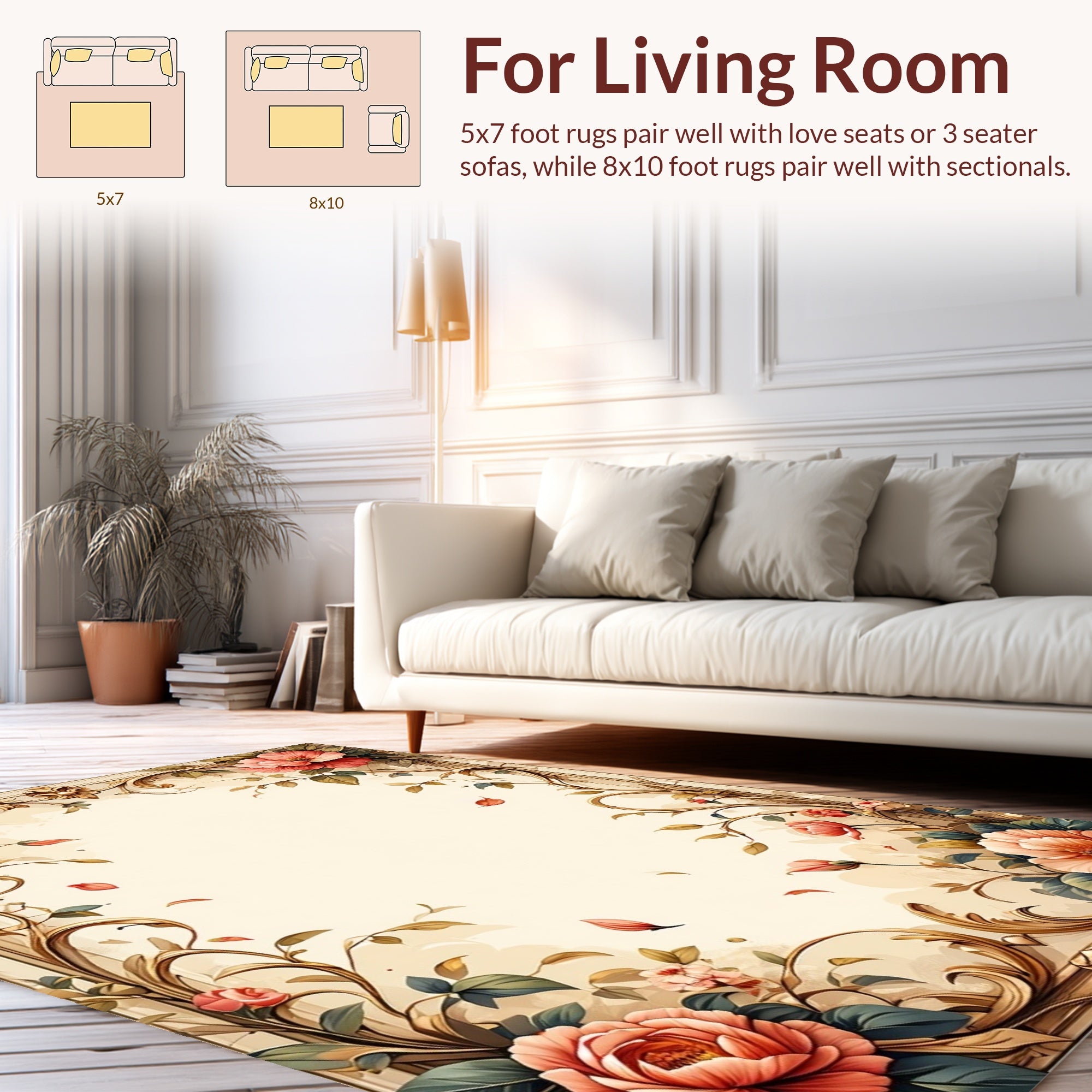 Vintage Floral Scrollwork Botanical Design Rug