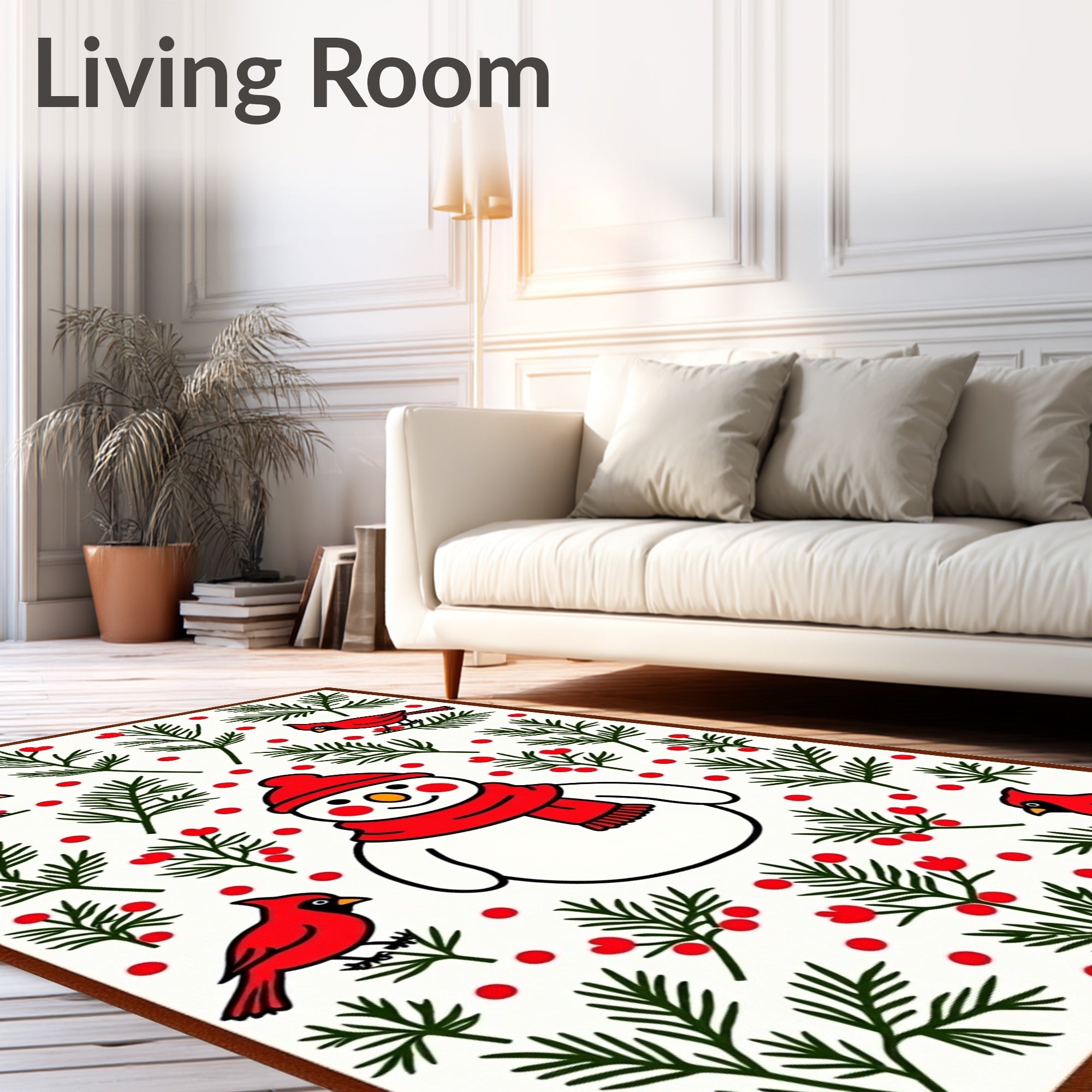 Charming Snowman Red Cardinal Folklore Rug