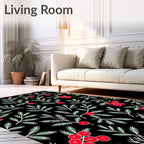Black Vintage Red Berry Pine Sprigs Rug