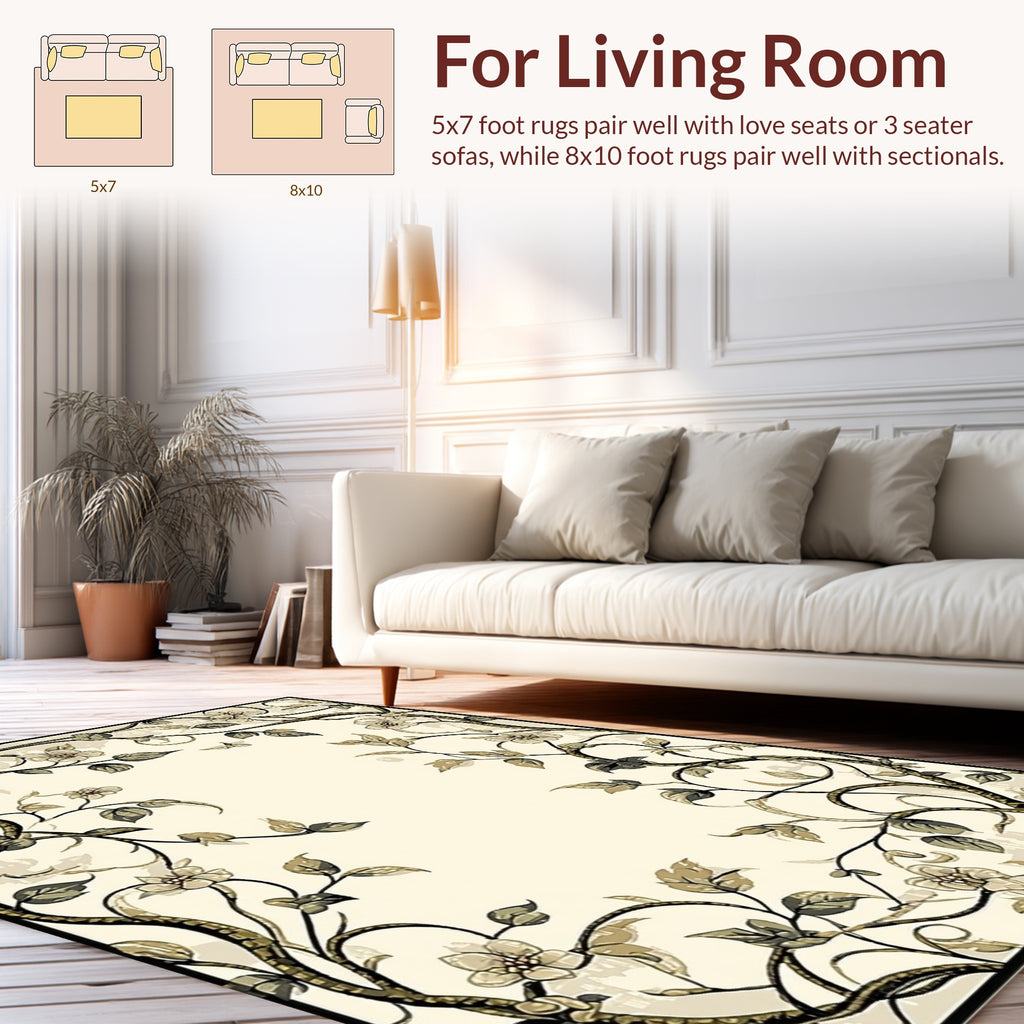 Ornate Floral Vines Scroll Pattern Rug