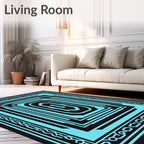 Aqua Black Geometric Mirrored Relic Rug