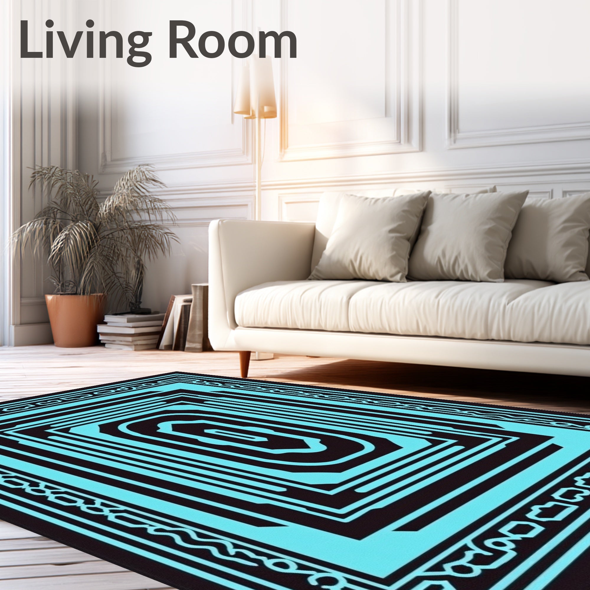 Aqua Black Geometric Mirrored Relic Rug