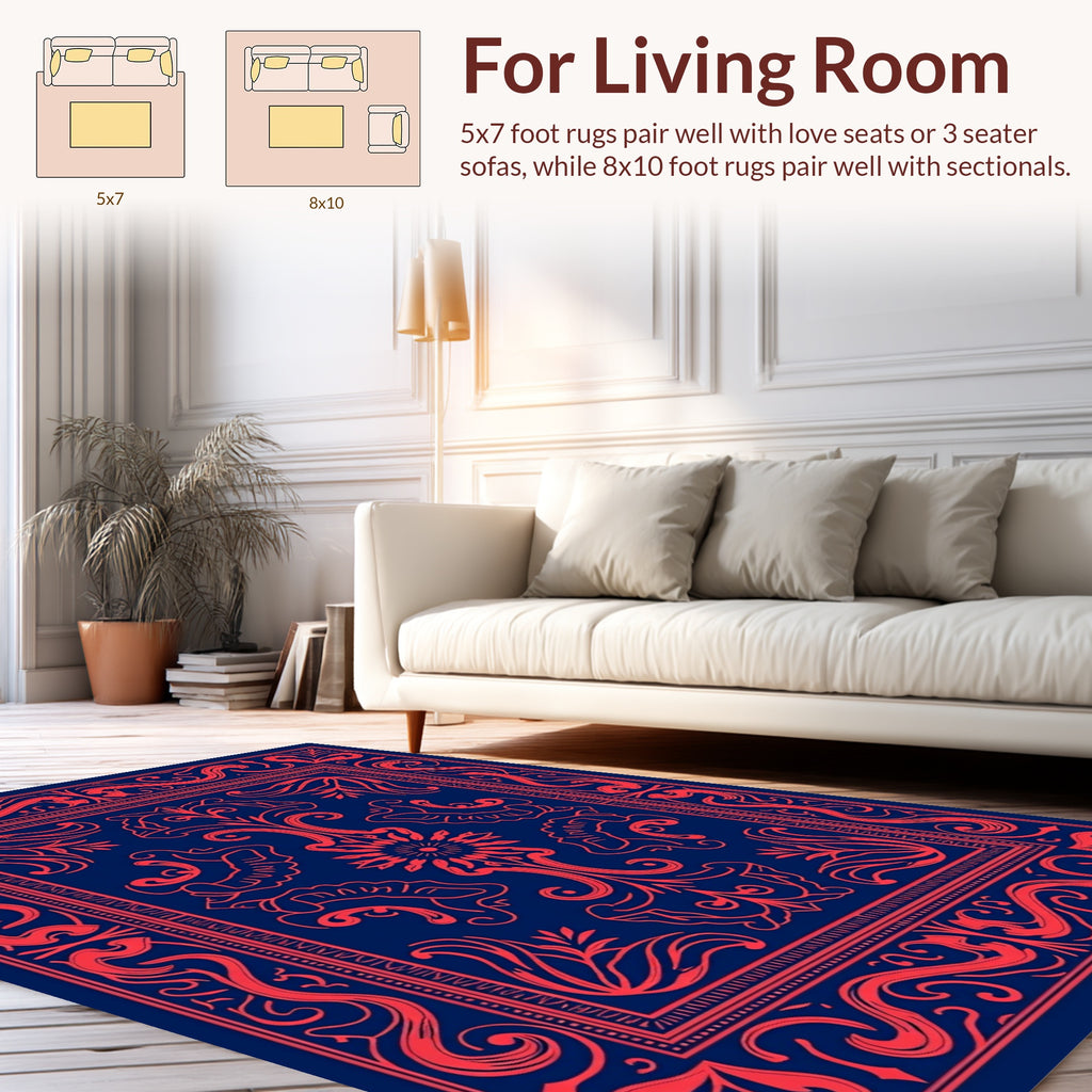 Classic Red Floral Ornate Print Rug