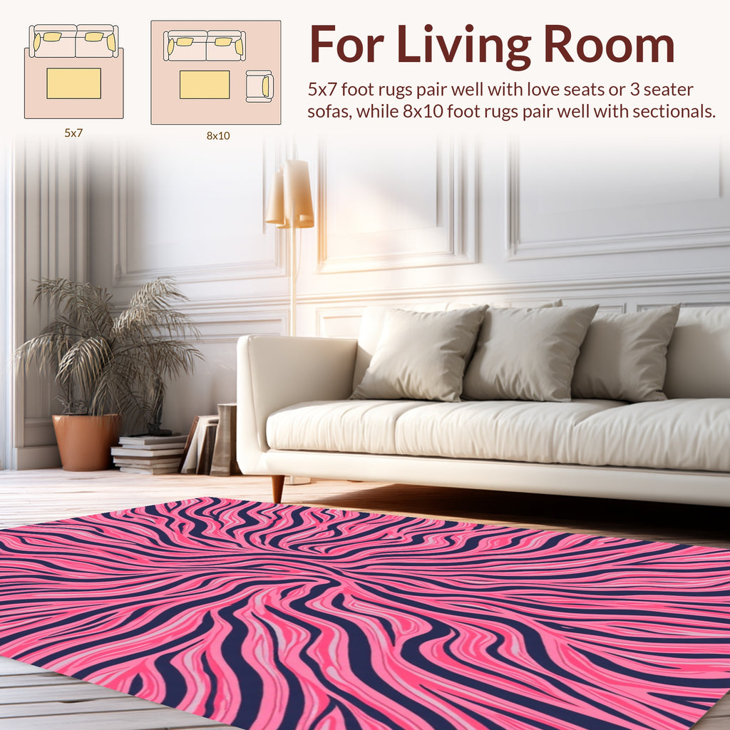 Pink Navy Abstract Zebra Stripes Rug