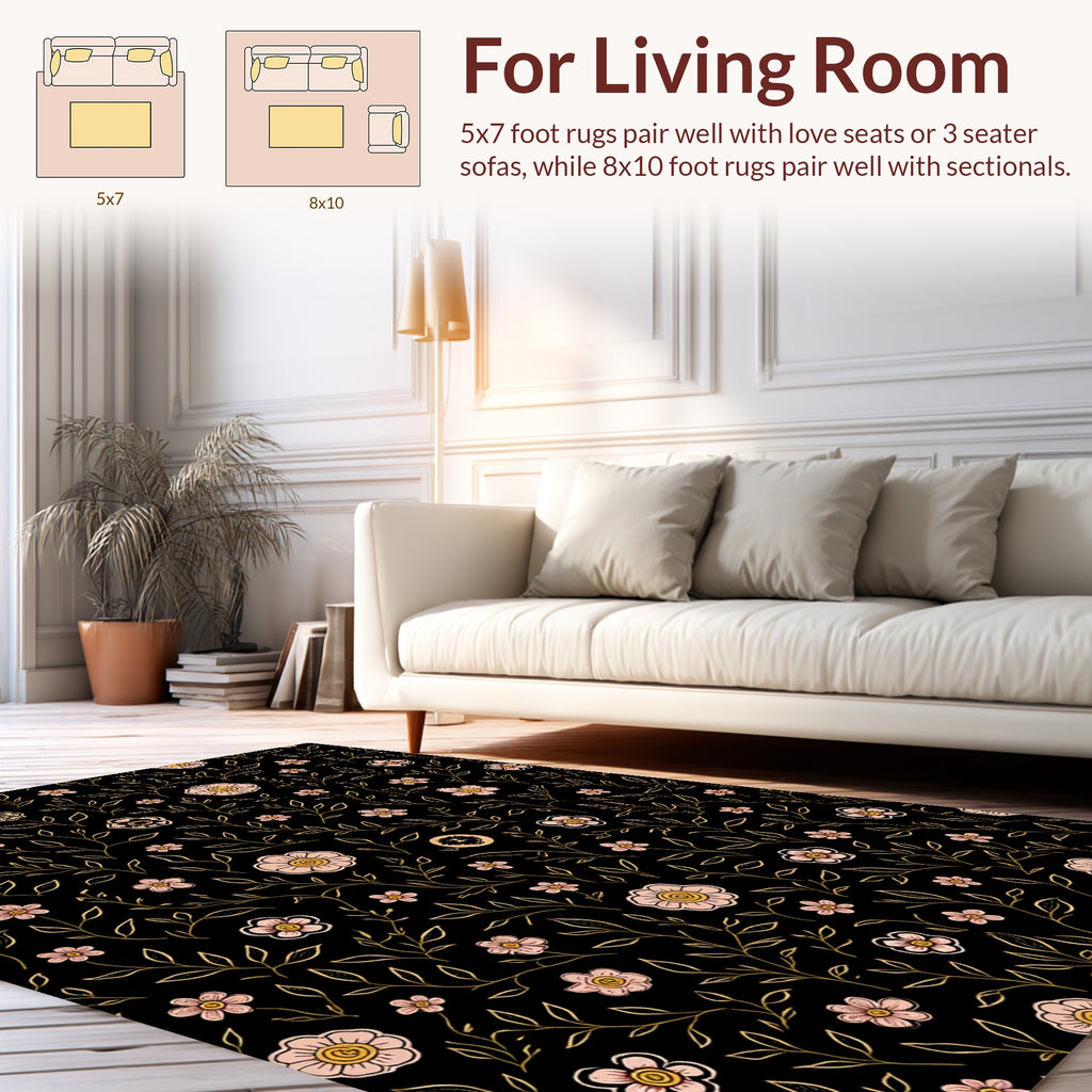 Delicate Pink Floral Vine Pattern Rug