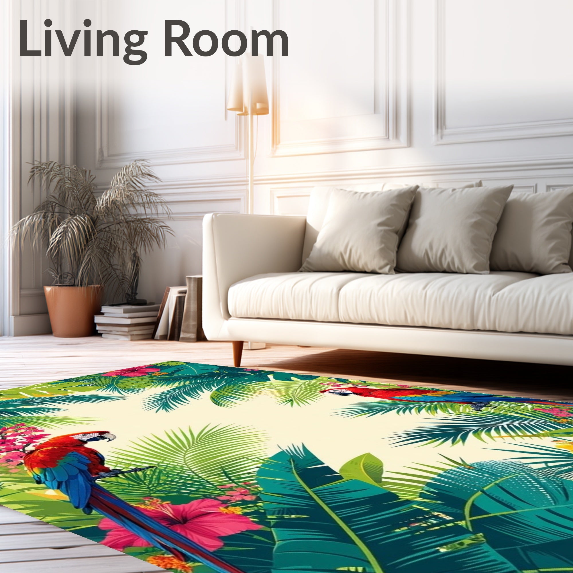 Vibrant Tropical Parrots Foliage Rug