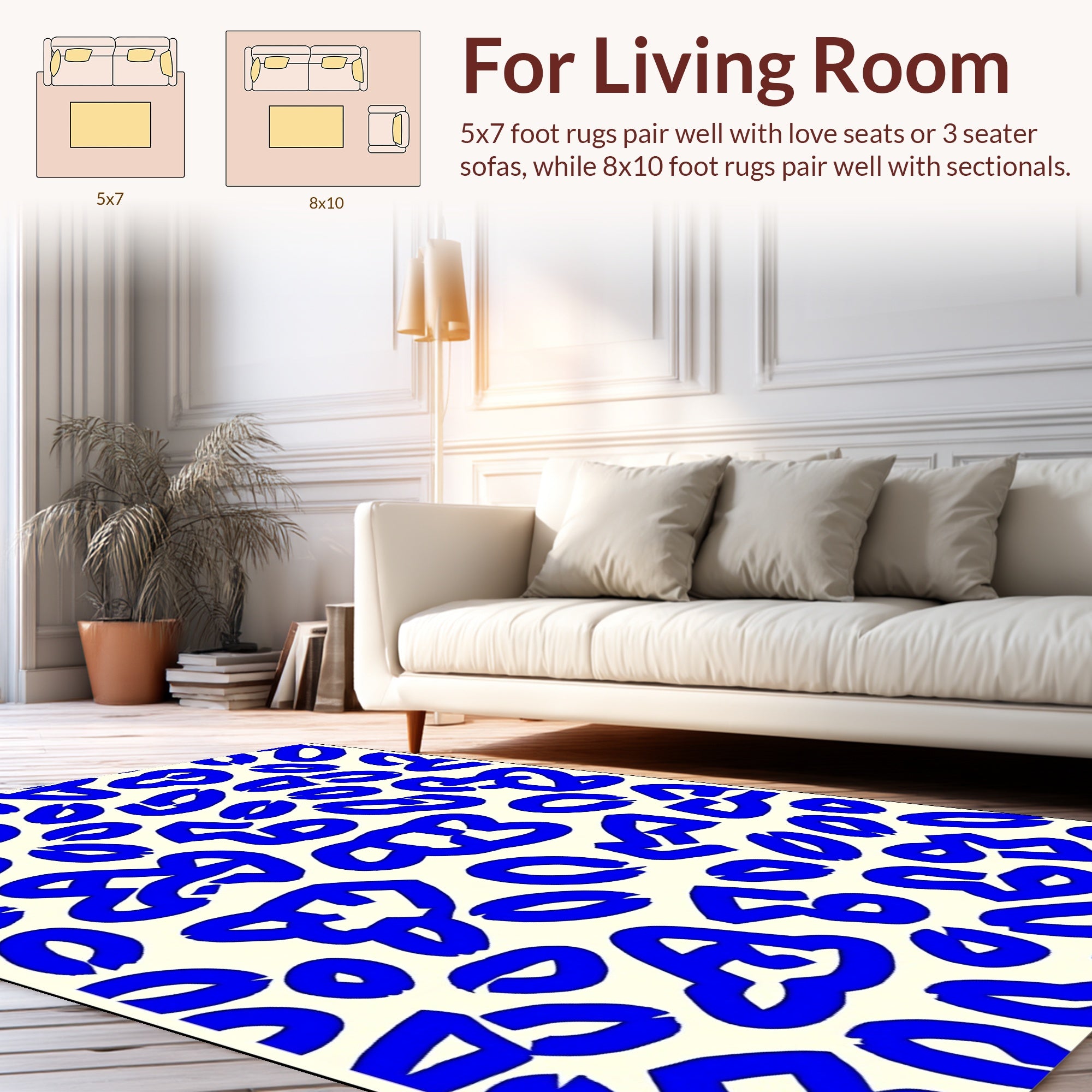Abstract Blue Shapes Organic Pattern Rug