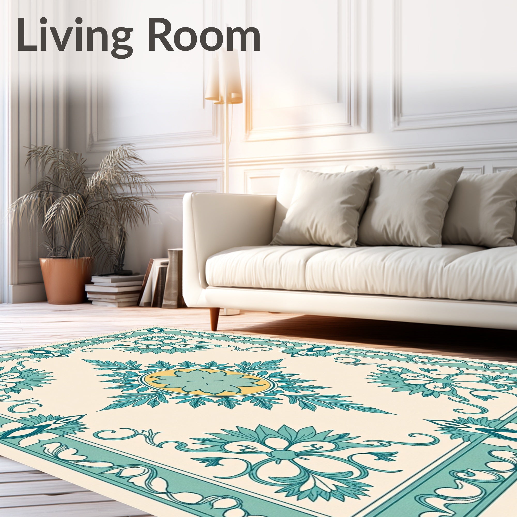 Aqua Teal Floral Crest Medallion Rug