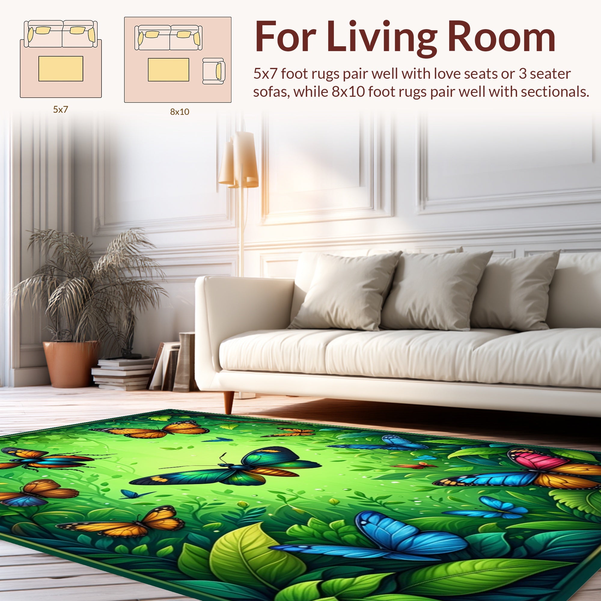 Vibrant Butterfly Garden Nature Pattern Rug