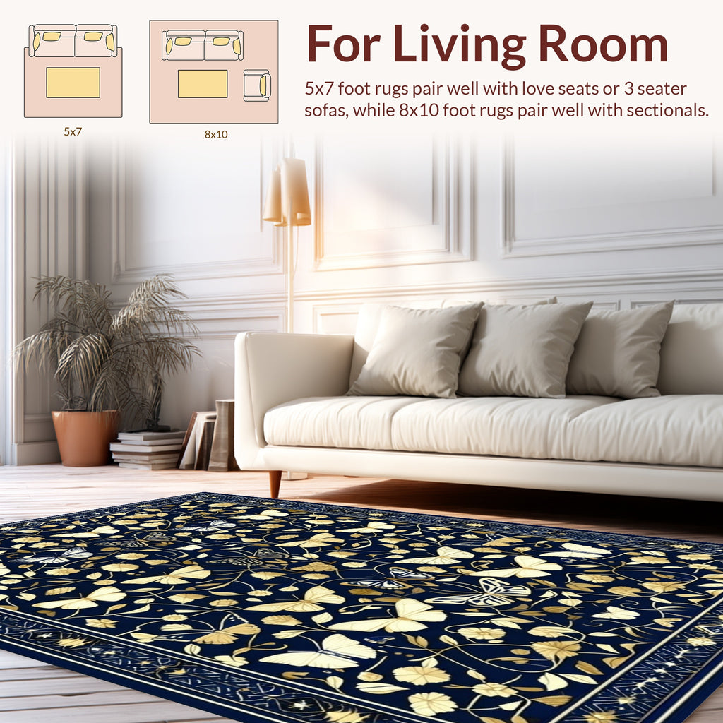 Midnight Garden Butterfly Motif Rug