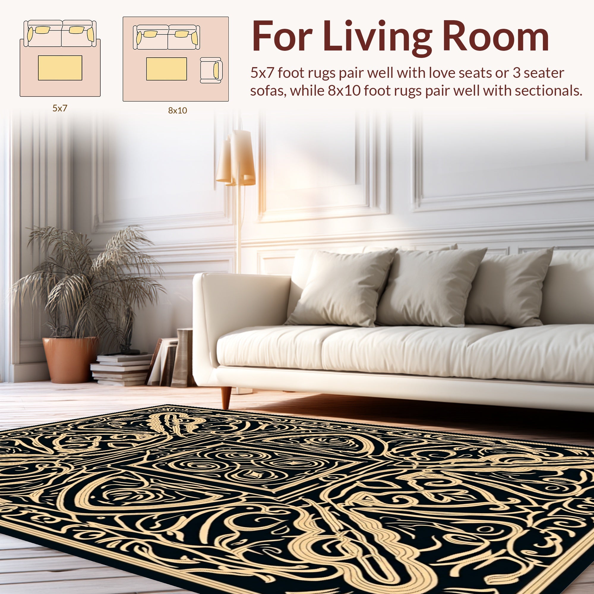 Elegant Black and Gold Intricate Design Rug