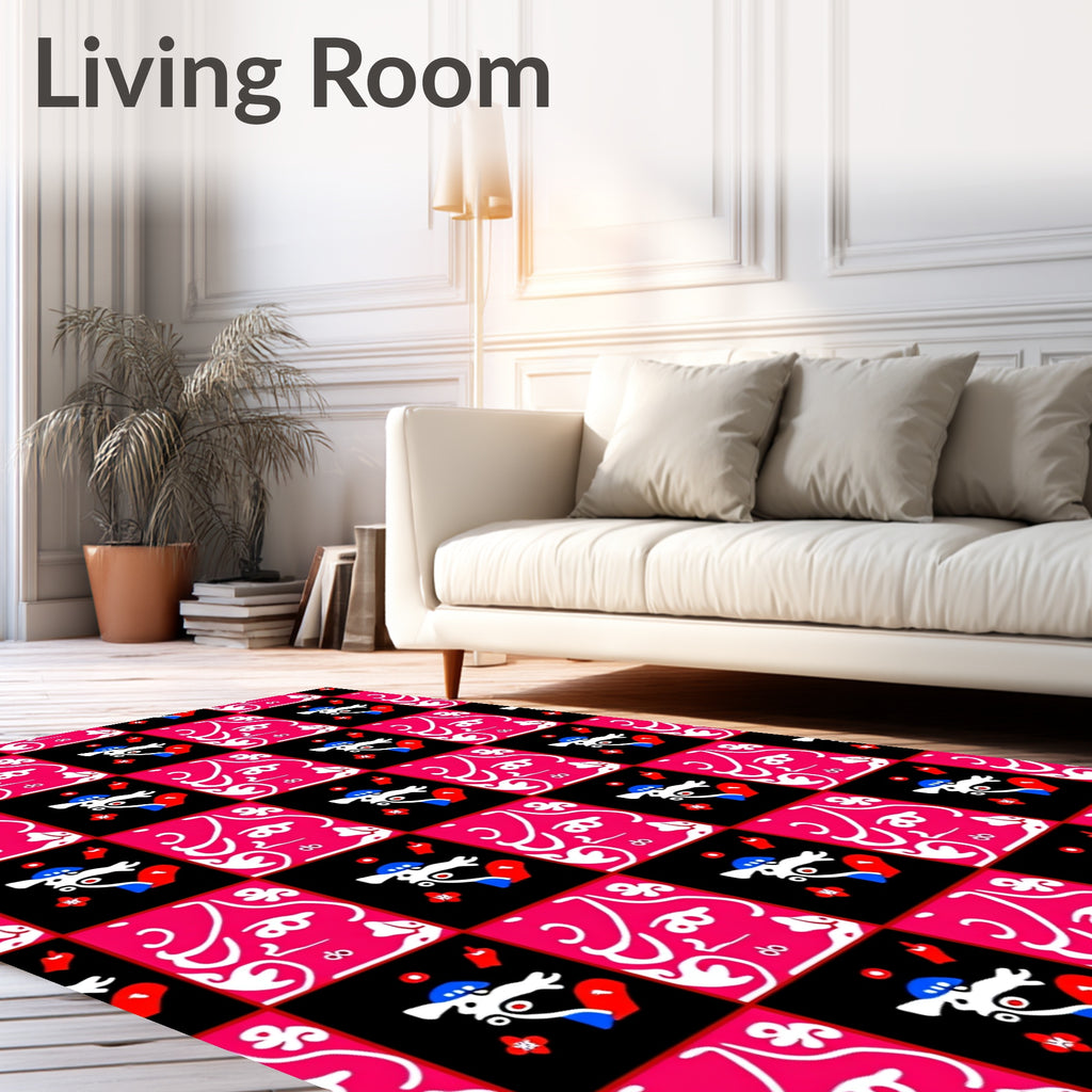 Bold Pink Black Checkerboard Face Rug