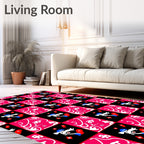 Bold Pink Black Checkerboard Face Rug