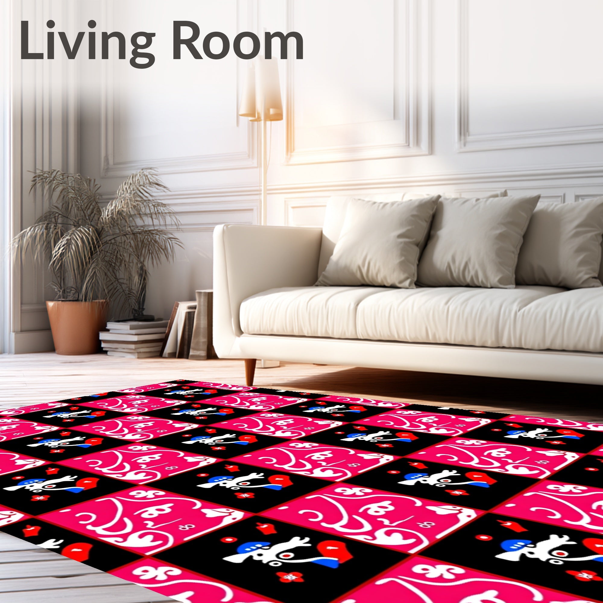 Bold Pink Black Checkerboard Face Rug