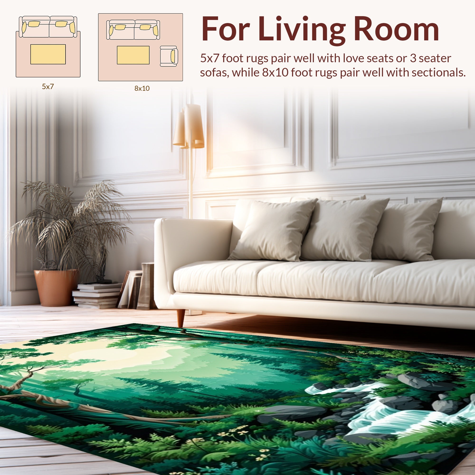 Enchanted Forest Waterfall Nature Scene Rug