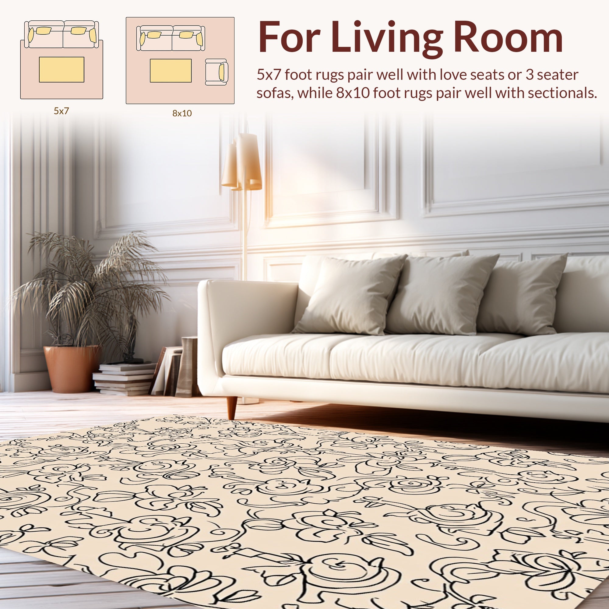 Whimsical Floral Outline Pattern Rug
